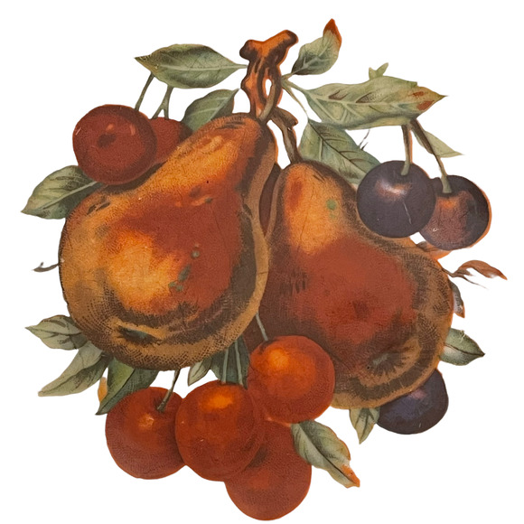 Unmarked Vintage Hand Painted Dish 8.5"  Fruit Pears Grapes Cherries - Picture 2 of 7
